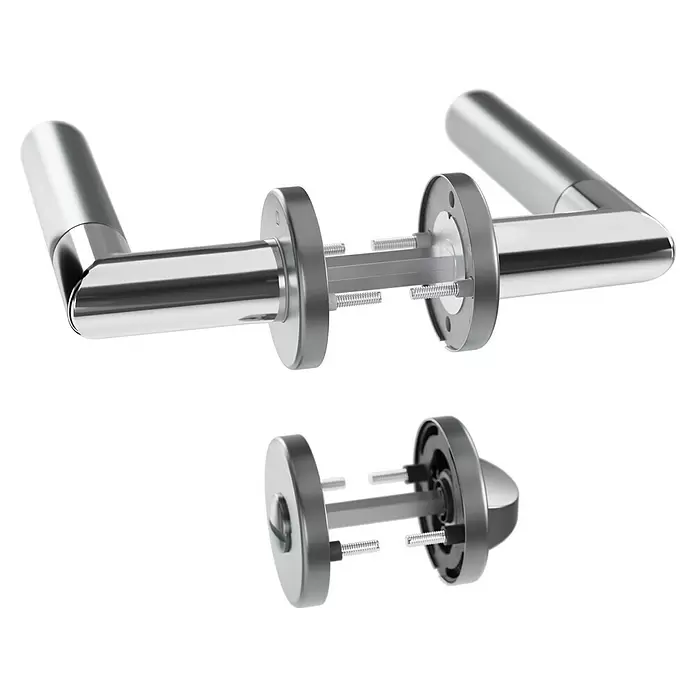 Hoppe Zimmertürgarnitur WC Lecce - Stärke Tür: 42 mm - 37 mm, Aluminium, Schlitzkopf/Olive - Zerlegtes silbernes Türdrückerset mit Griffen, Vierkantstift und Befestigungsteilen.