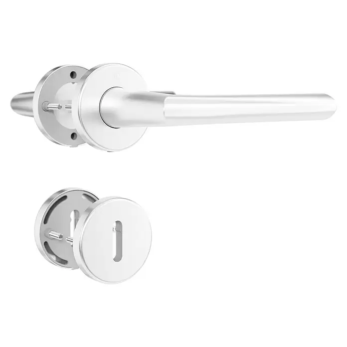 Hoppe Zimmertürgarnitur Stockholm - Stärke Tür: 37 mm - 42 mm, Aluminium, Buntbart - Set aus silbernem, gebürstetem Metalltürgriff und Schlüssellochabdeckung.