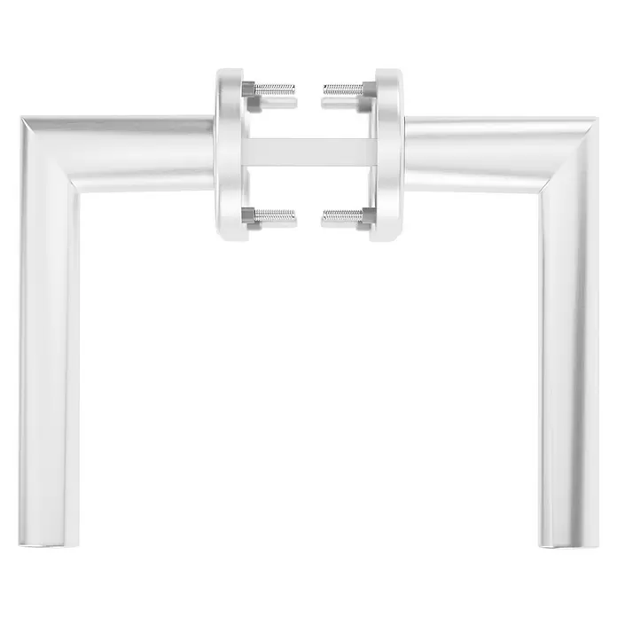 Hoppe Zimmertürgarnitur Stockholm - Stärke Tür: 37 mm - 42 mm, Aluminium, Buntbart - U-förmiges silbernes Rohr mit transparentem Mittelteil, verbunden durch Flansche und Schrauben.