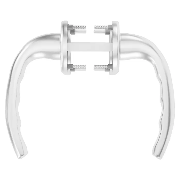 Hoppe Drückergarnitur Tokyo - Stärke Tür: 42 mm - 37 mm, Aluminium, Buntbart, Form Schild: Rund - Silberfarbenes Türgriffset mit sichtbaren Befestigungsschrauben.