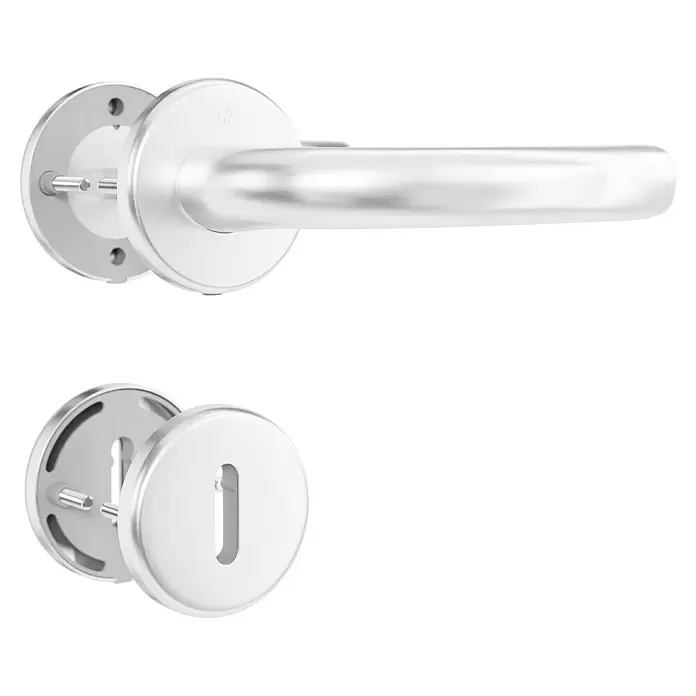 Hoppe Drückergarnitur Tokyo - Stärke Tür: 42 mm - 37 mm, Aluminium, Buntbart, Form Schild: Rund - Set aus gebürstetem silbernem Türdrücker mit Griff und passender Schlüsselrosette.