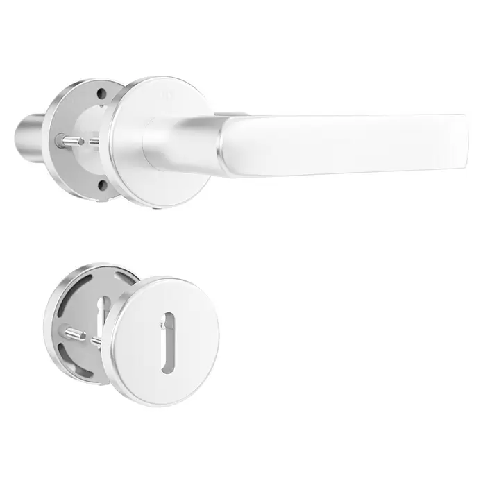 Hoppe Zimmertürgarnitur Hamburg - Stärke Tür: 42 mm - 37 mm, Aluminium, Silber, Buntbart - Türbeschlag-Set aus silbernem Metall mit Hebelgriff und passender Schlüsselrosette.