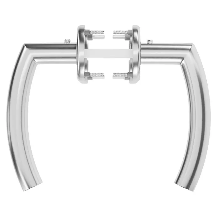 Hoppe Zimmertürgarnitur Narvik - Stärke Tür: 38 mm - 45 mm, Edelstahl, Buntbart - Glänzender silberner Türgriff mit zwei gebogenen Griffen und einem mittigen durchsichtigen Beschlag.