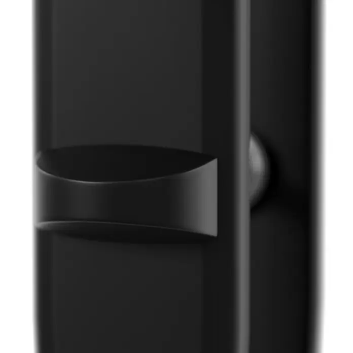Hoppe Zimmertürgarnitur WC Hamburg - Stärke Tür: 42 mm - 37 mm, Aluminium, Schlitzkopf/Olive - Nahaufnahme eines eleganten schwarzen Türgriffs mit abgerundeten Kanten, der modernes Design und Funktionalität vereint.
