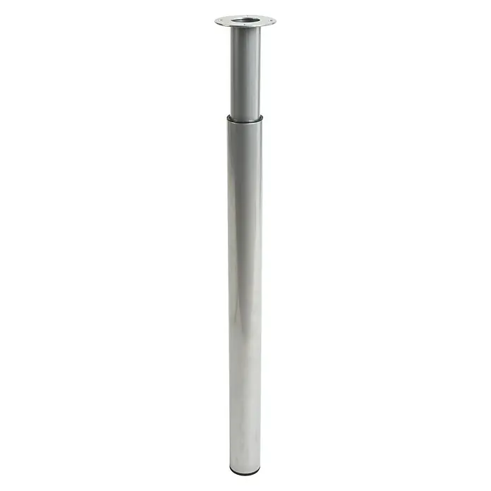 Rei Teleskop-Möbelfuß - Durchmesser: 6 cm, Höhenverstellung: 70 cm - 110 cm, Aluminium - Höhenverstellbares Tischbein aus Metall. Das Tischbein ist silberfarben und hat eine runde Form, ideal für den Einsatz in Büros oder Wohnräumen.