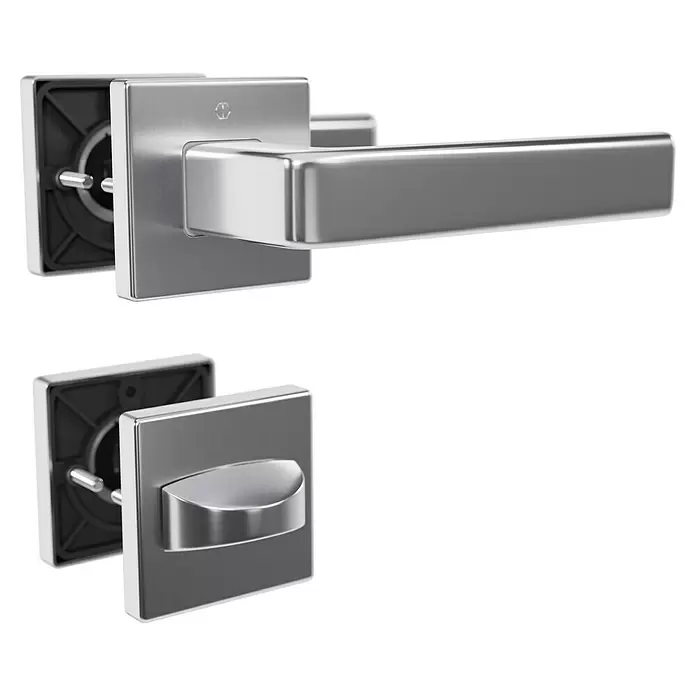 Hoppe Zimmertürgarnitur WC Dublin - Stärke Tür: 42 mm - 37 mm, Aluminium, Silber, Schlitzkopf/Olive - Türgriff-Set aus gebürstetem Metall mit Griff und Drehknopf.