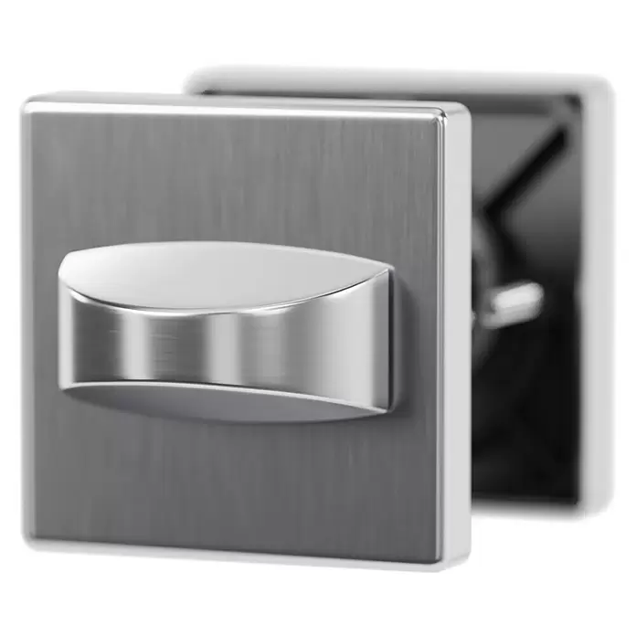Hoppe Zimmertürgarnitur WC Dublin - Stärke Tür: 42 mm - 37 mm, Aluminium, Silber, Schlitzkopf/Olive - Quadratisches, gebürstetes Metall-Datenschutz-Türschloss mit poliertem Silberdrehknopf.