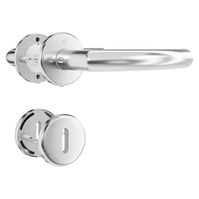 Hoppe Zimmertürgarnitur Narvik - Stärke Tür: 38 mm - 45 mm, Edelstahl, Buntbart - Türdrückergarnitur aus gebürstetem Silber inklusive Schlüsselrosette.