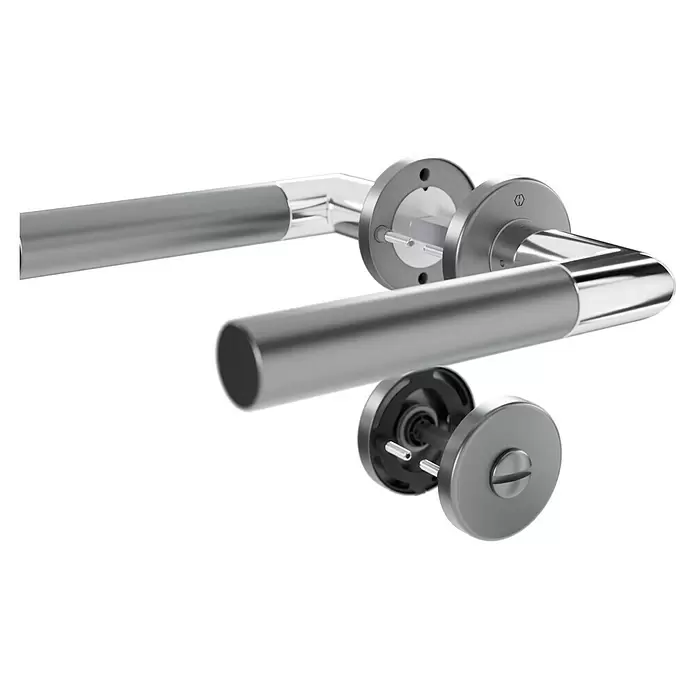 Hoppe Zimmertürgarnitur WC Lecce - Stärke Tür: 42 mm - 37 mm, Aluminium, Schlitzkopf/Olive - Demontiertes silbernes Metalltürgriff-Set mit Griffen, Rosetten und Montagematerial.