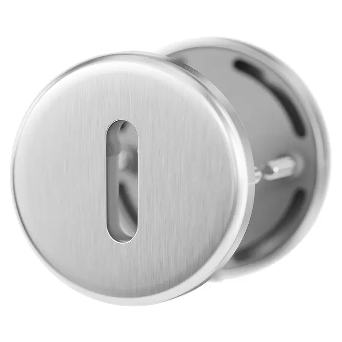 Hoppe Drückergarnitur Tokyo - Stärke Tür: 42 mm - 37 mm, Aluminium, Buntbart, Form Schild: Rund - Silberne, gebürstete Metall-Türescutcheon mit Schlüssellochausschnitt.