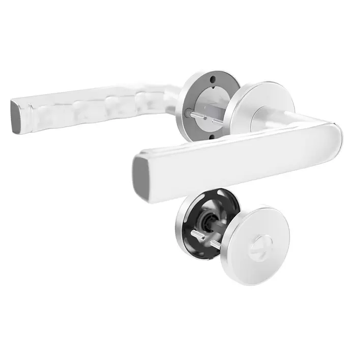 Hoppe Zimmertürgarnitur WC Hamburg - Stärke Tür: 42 mm - 37 mm, Aluminium, Silber, Schlitzkopf/Olive - Silberner Türgriff-Set, demontiert mit Griffen, Montageplatten und Vierkantstift.