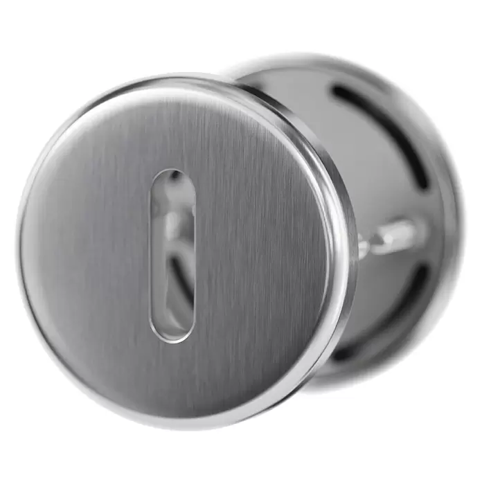 Hoppe Drückergarnitur Cardiff - Stärke Tür: 42 mm - 37 mm, Edelstahl, Buntbart, Form Schild: Rund - Abdeckung aus gebürstetem silbernem Metall für ein Türschlüsselloch.