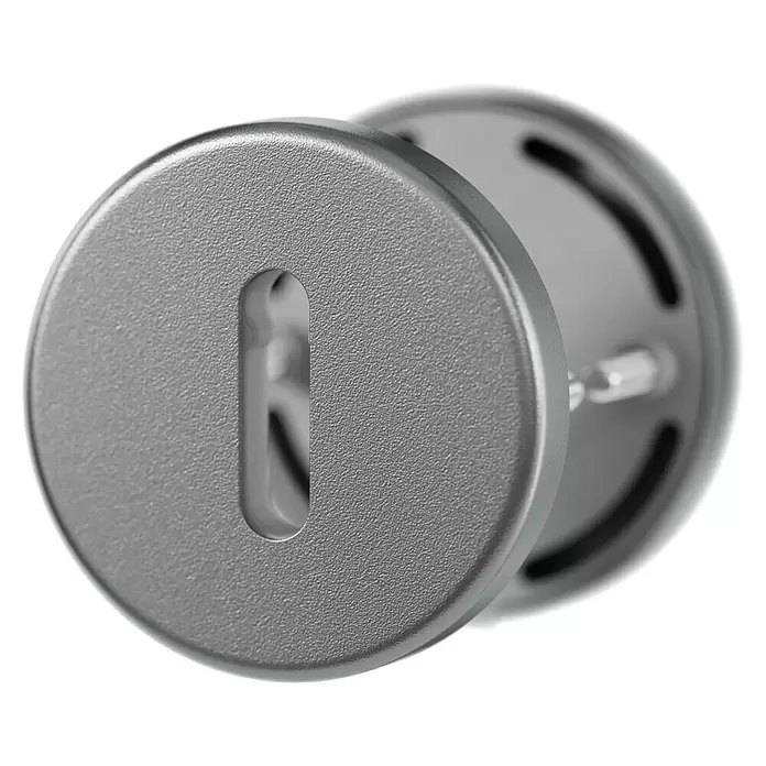 Hoppe Zimmertürgarnitur Lecce - Stärke Tür: 42 mm - 37 mm, Aluminium, Buntbart - Nahaufnahme eines grauen, strukturierten Schlüssellochschilds für ein Türschloss.