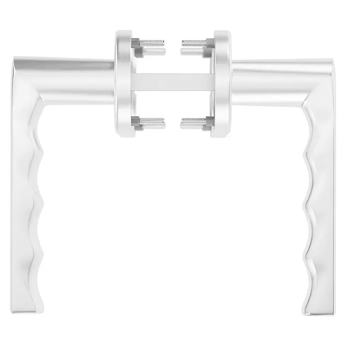 Hoppe Zimmertürgarnitur Hamburg - Stärke Tür: 42 mm - 37 mm, Aluminium, Silber, Buntbart - Silberfarbener Metall-Zuggriff mit ergonomischen Wellengriffen und zentralem Verbindungsmechanismus mit Schrauben.