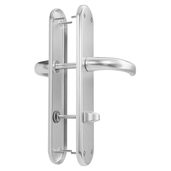Hoppe WC-Drückergarnitur WC Tokyo - Schlitzkopf/Olive, Aluminium, Langschild - Gebürstetes Metall Türbeschlag-Set mit Langschild, teilmontiert mit sichtbaren Befestigungsschrauben, zur Installation.
