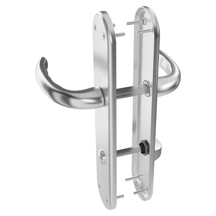 Hoppe WC-Drückergarnitur WC Tokyo - Schlitzkopf/Olive, Aluminium, Langschild - Demontiertes Türdrückergarnitur aus gebürstetem Silbermetall mit Schrauben und Vierkantstift.