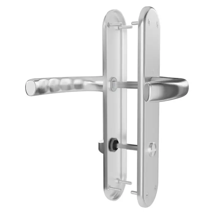 Hoppe WC-Drückergarnitur WC Tokyo - Schlitzkopf/Olive, Aluminium, Langschild - Silbernes Metall-Türgriffset mit sichtbaren Befestigungsmechanismen für eine Tür.