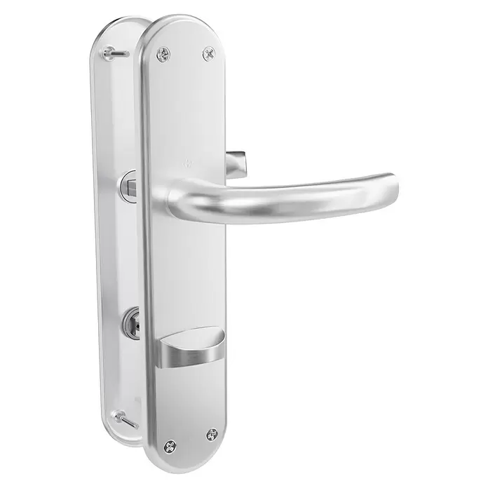 Hoppe WC-Drückergarnitur WC Tokyo - Schlitzkopf/Olive, Aluminium, Langschild - Gebürsteter silberner Türgriffsatz mit modernem Hebel und Schloss.