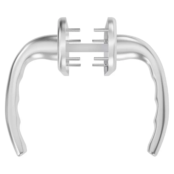 Hoppe Drückergarnitur Tokyo - Stärke Tür: 42 mm - 37 mm, Aluminium, Buntbart, Form Schild: Oval - Zerlegte silberne Metalltürgriffe mit sichtbaren Befestigungsschrauben.