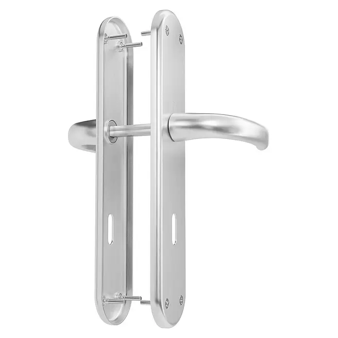 Hoppe Drückergarnitur Tokyo - Stärke Tür: 42 mm - 37 mm, Aluminium, Buntbart, Form Schild: Oval - Silbernes, gebürstetes Türgriff-Set, teilmontiert, mit Befestigungsschrauben und Vierkantstift.