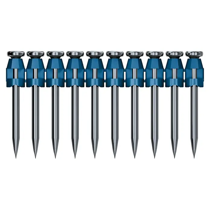 Bosch Professional Clavo para clavadora - Longitud del clavo: 38 mm, Zincado, 1.000 ud. - Una tira de diez clavos de fijación con capuchones azules, diseñados para su uso en hormigón o acero. Adecuado para pistolas de clavos.