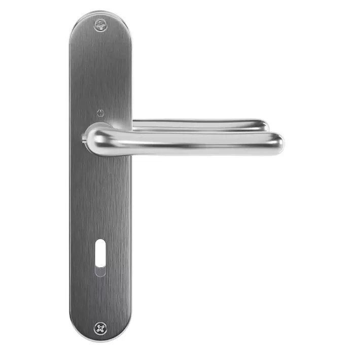 Hoppe Drückergarnitur Cardiff - Stärke Tür: 42 mm - 37 mm, Edelstahl, Buntbart, Form Schild: Oval