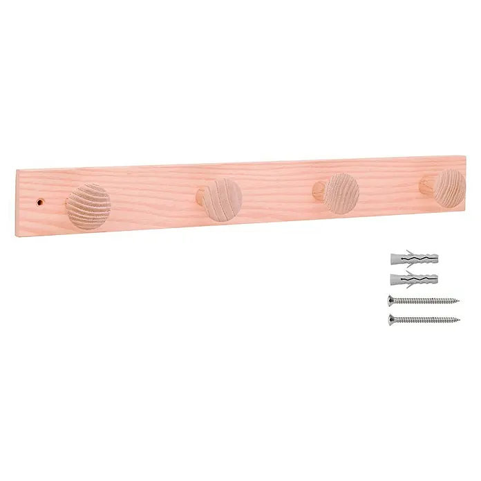 Inofix Perchero 3734 - L x An x Al: 488 x 6 x 6 cm, Madera, Rosa - Perchero de madera con cuatro pomos y material de montaje para la instalación en la pared. Práctico y decorativo.