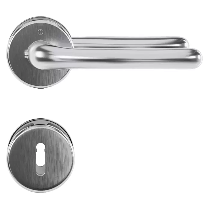 Hoppe Drückergarnitur Cardiff - Stärke Tür: 42 mm - 37 mm, Edelstahl, Buntbart, Form Schild: Rund