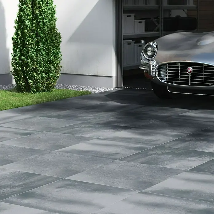Cersanit Terrassenfliese Beton Grey Dark - 59,3 x 59,3 x 2 cm, Dunkelgrau, Matt - Großformatige Steinzeugfliesen in dunklen Farbtönen mit einer eleganten Optik für den Außenbereich.