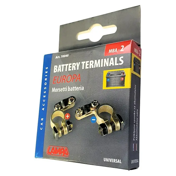 Borne de batería Eur Model - L x An x Al: 3 x 13 x 14 cm - Un paquete de terminales de batería Europa MBA-2 de Lampa, un accesorio universal para coche para conexiones de batería fiables.