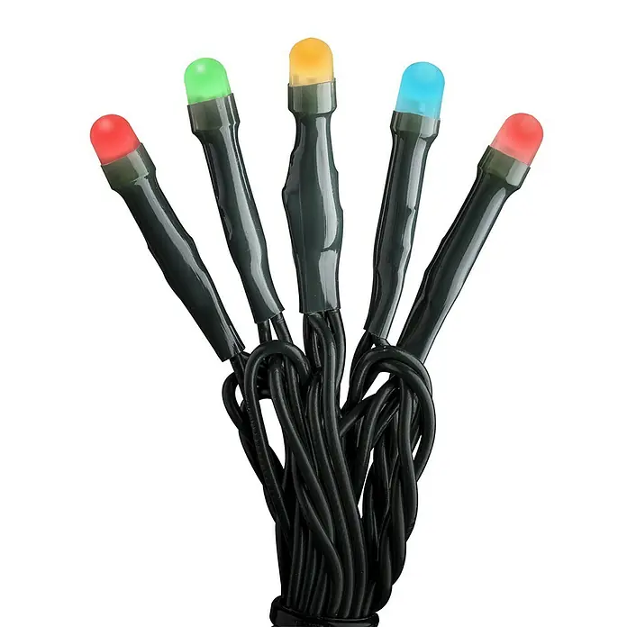 Konstsmide LED-Lichterkette - Innen, Lichtfarbe: Mehrfarbig, Anzahl Leuchtmittel: 100 Stk., Netzbetrieben, 9,93 m - Diese LED-Lichterkette mit farbenfrohen Lichtern ist perfekt für Partys. Die Lichterkette verfügt über rote, grüne, gelbe und blaue LEDs.
