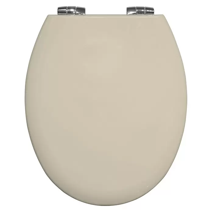 Poseidon Tapa de WC Rio - Madera, Beige Bahama, Con caída amortiguada - Tapa de inodoro ovalada color crema con bisagras de cromo brillante.