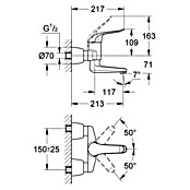 Grohe Euroeco Special Waschtischarmatur (Wandmontage, Chrom, Glänzend, Ausladung Armatur: 214 mm, Mit absperrbaren S-Anschlüssen) | BAUHAUS