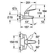 Grohe Euroeco Special Waschtischarmatur (Wandmontage, Chrom, Glänzend, Ausladung Armatur: 156 mm) | BAUHAUS