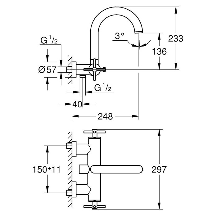 Grohe Atrio Badewannenarmatur (Zweigriffmischer, Supersteel, Matt)