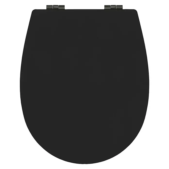 Bemis WC-Sitz Hudson - Holz, Schwarz, Mit Absenkautomatik - Schwarzer Toilettensitz mit silbernen Scharnieren, sauber und modern. Ideal für jedes Badezimmerdesign.