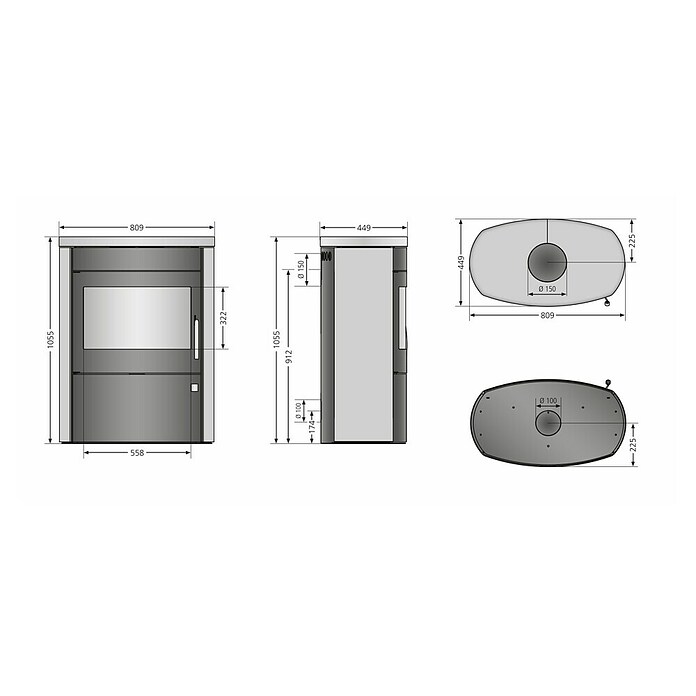 Justus Kaminofen Agero 2.0 (7 kW, Raumheizvermögen: 144 m³, Verkleidung: Stahl, Schwarz)
