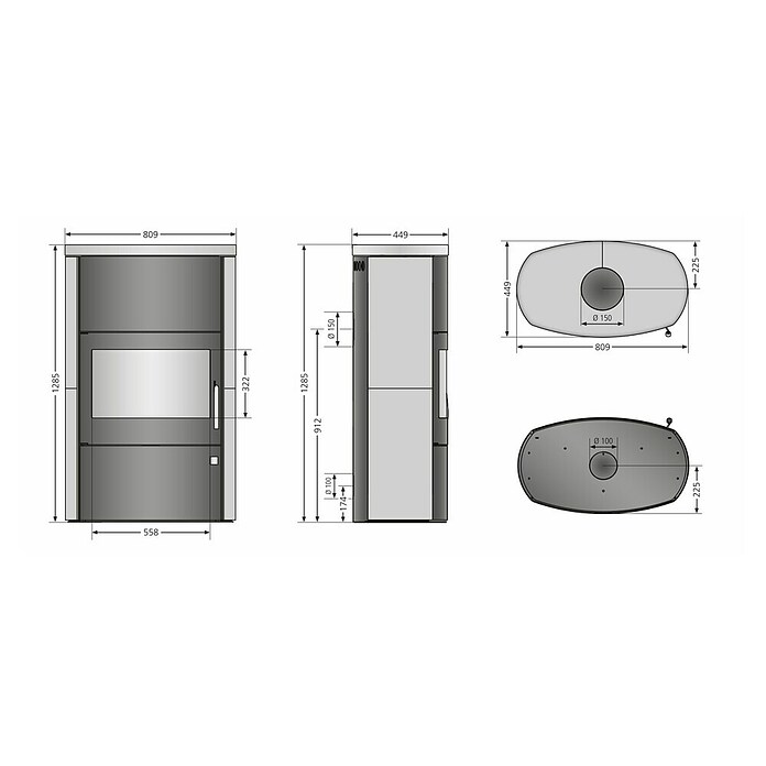 Justus Kaminofen Agero W+ (7 kW, Raumheizvermögen: 144 m³, Verkleidung: Stahl, Schwarz)