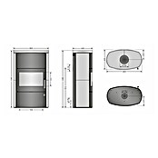 Justus Kaminofen Agero W+ (7 kW, Raumheizvermögen: 144 m³, Verkleidung: Stahl, Schwarz)