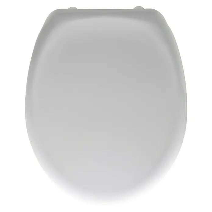 Poseidon WC-Sitz Frankfurt - Duroplast, Weiß, Ohne Absenkautomatik - Nahaufnahme eines runden, weißen Toilettensitzes vor einem schwarzen Hintergrund, der die schlichte und hygienische Gestaltung hervorhebt.
