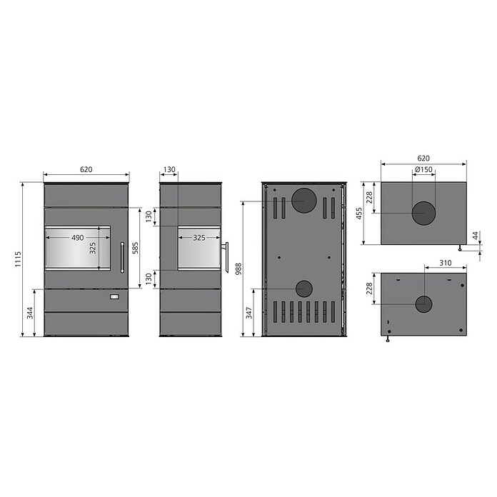 Justus Kaminofen Voga  (6,5 kW, Raumheizvermögen: 131 m³, Verkleidung: Stahl, Schwarz)