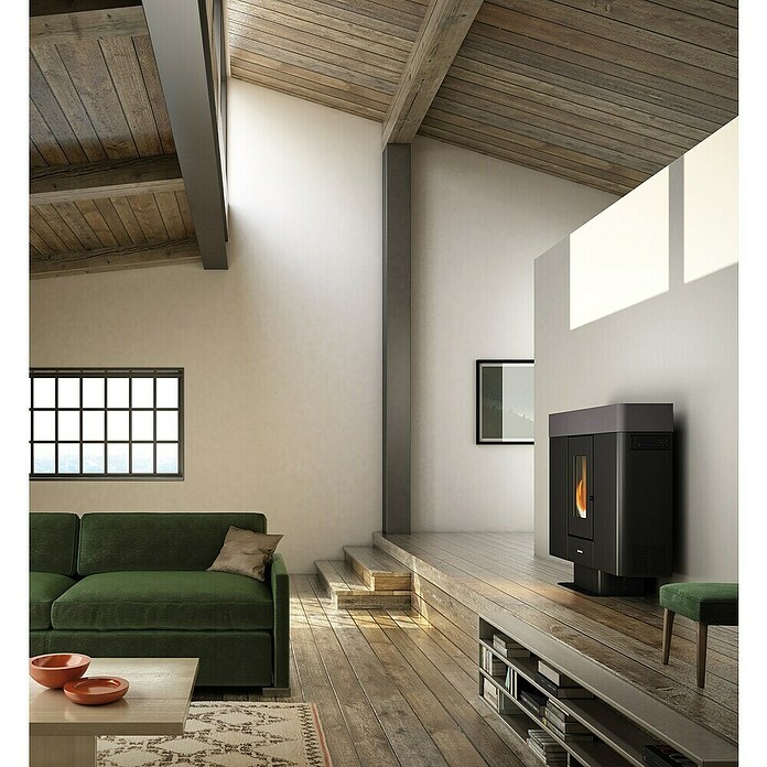FreePoint Estufa de pellets Moon Wifi canalizable (10 kW, Volumen de calefacción: 86 m³ - 285 m³, Negro y plateado) | BAUHAUS