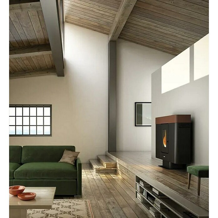 FreePoint Estufa de pellets Moon Wifi canalizable (10 kW, Volumen de calefacción: 86 m³ - 285 m³, Negro y moka) | BAUHAUS