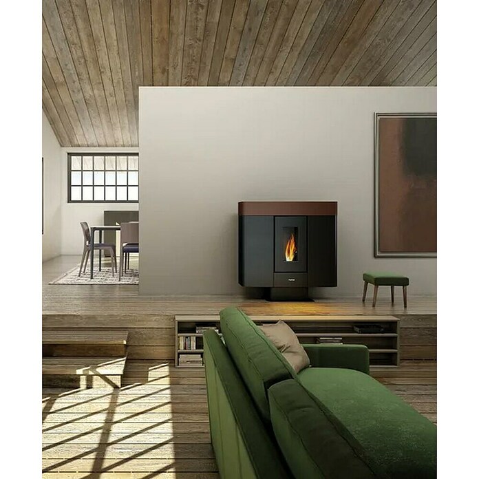 FreePoint Estufa de pellets Moon Wifi canalizable (10 kW, Volumen de calefacción: 86 m³ - 285 m³, Negro y moka) | BAUHAUS