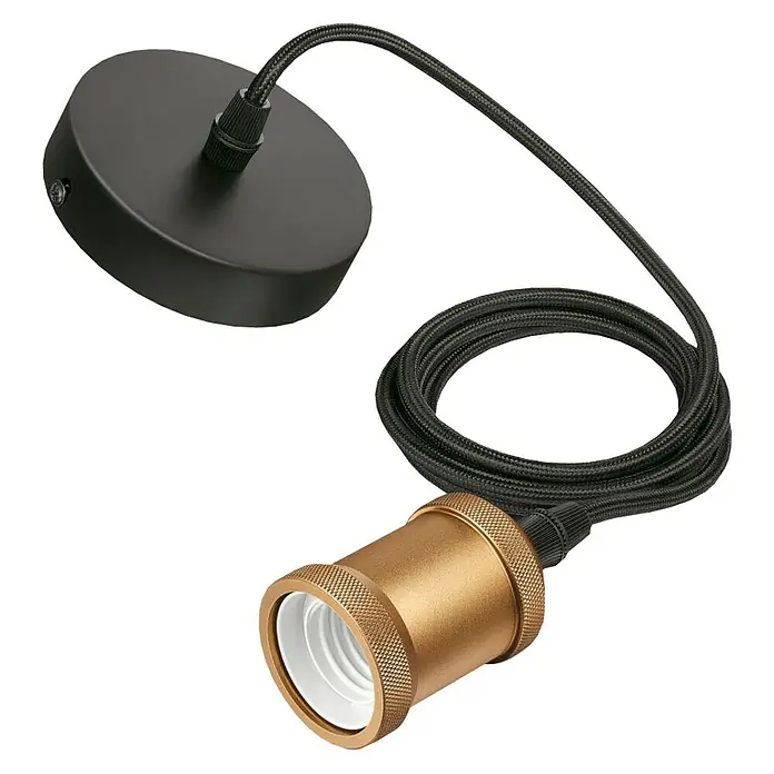 Philips Lámpara colgante LED Estándar - 40 W, L x An x Al: 7,1 x 16,9 x 16,9 cm, Oro, E27 - Lámpara colgante con cable negro y portalámparas dorado. Iluminación elegante para cualquier habitación con diseño moderno.