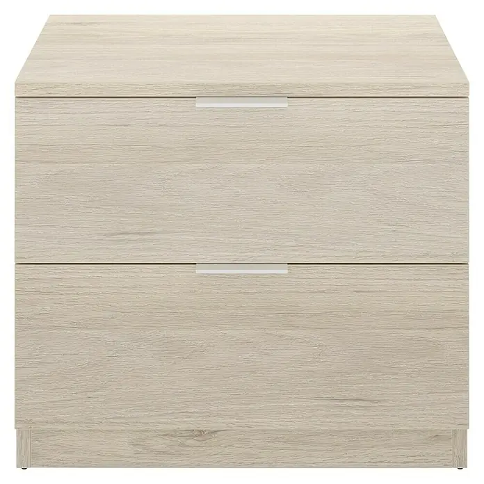 Dekit Mesita de noche Lago - L x An x Al: 34 x 50 x 46 cm, Natural, Número de cajones: 2 ud. - Captura de una mesita de noche con dos cajones y tiradores plateados.