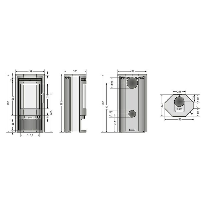 Justus Dauerbrandofen Usedom 5 (5 kW, Raumheizvermögen: 88 m³, Verkleidung: Stahl, Gussgrau)