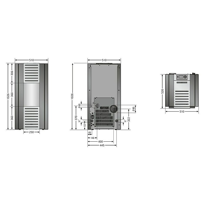 Justus Pelletofen Sirkos Aqua 2.0 (2,5 kW - 9,4 kW, Raumheizvermögen: 200 m³, Material Verkleidung: Stahl, Schwarz) | BAUHAUS