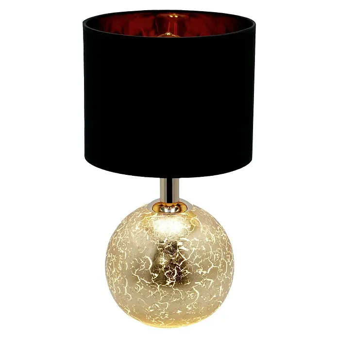 Tween Light Tischleuchte Gala - 40 W, Schwarz/Gold, G9 - Elegante Tischleuchte mit einem goldenen, rissigen Kugel-Fuß und einem schicken, schwarzen Lampenschirm für stimmungsvolle Beleuchtung.