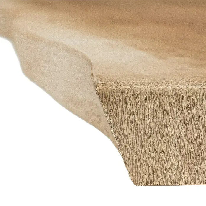 Tischplatte mit Waldkante - Eiche, 200 x 80 x 2,6 cm - Nahaufnahme eines stilvollen Teppichs mit Fransen, der Textur und Wärme vermittelt.